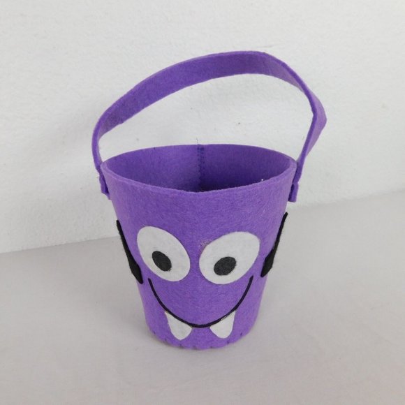 4 Halloween Felt Buckets Pumpkin Monsters Boo Trick or Treat Party Goodies 5" - Picture 7 of 11